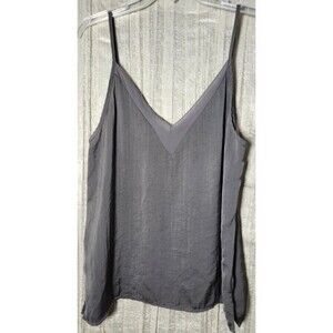 BKE Gray V-Neck Tank Top Camisole Large Silky Spaghetti Strap Career Office Work